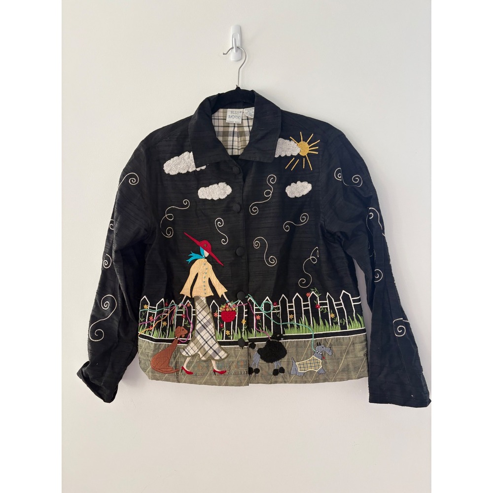 Bleu Bayou Women's Small Longaberger Homestead Fancy Lady Embroidered Art Black
